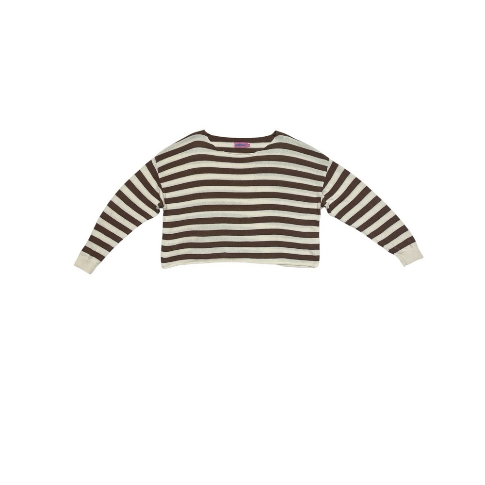 Edikted Size Medium Brown & White Knit Cropped Striped Sweater Top - Picture 4 of 12